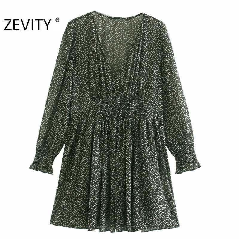

Zevity Spring Autumn Women Fashion V N eck Dots Print Chiffon Shirtdress Office Ladies Chic Hem Pleat Ruffles Vestido DS4544 210603, As pic ds4544cc