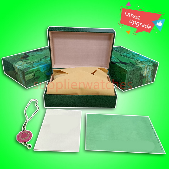 

Boxes High Quality Luxury Watch Green Box Papers Gift Watches Boxes Leather bag Card For Rolex Wristwatches Certificate Handbag Cases water ghost 126600 126610