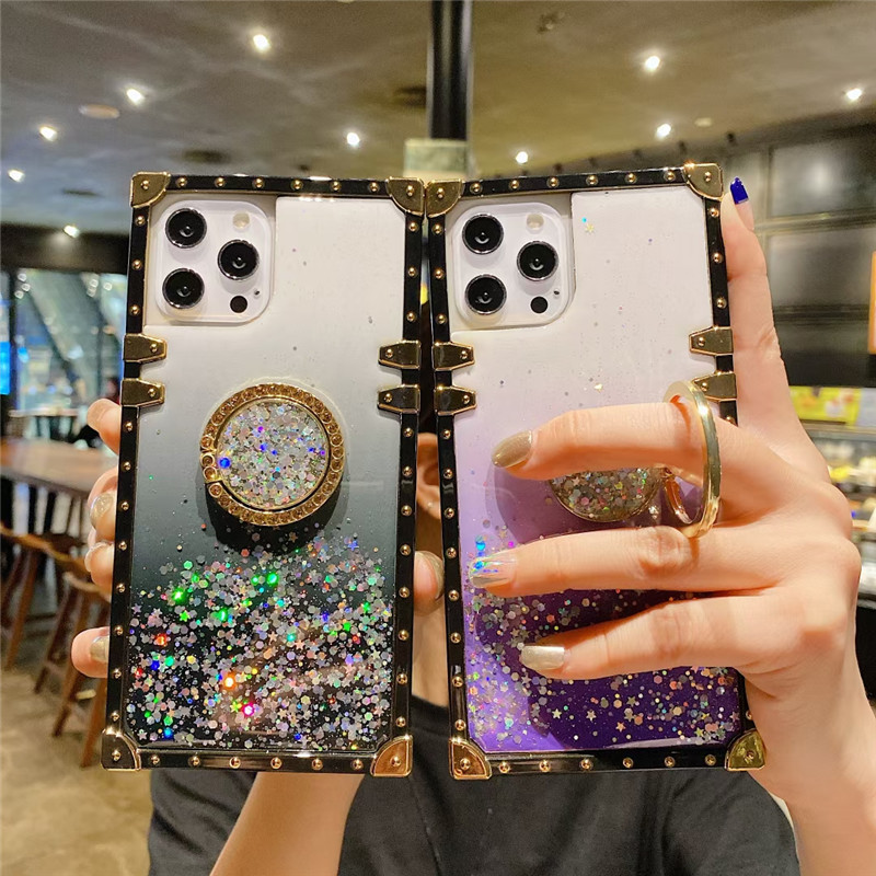 

Fashion Square Designers Phone Cases For iphone 12 11 Pro Max XR XS X 8 7 Bling Metal Shining Gradient Cover for Galaxy S21 S20 Note 20 10 With stand, Mix color