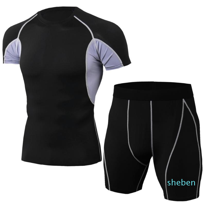 

Gym Clothing Men's Sports Sets Two-piece Suit Yoga Compression T-shirts Shorts Trackandfield Gymwear Jump Jersey Men Workout Cloth, 06