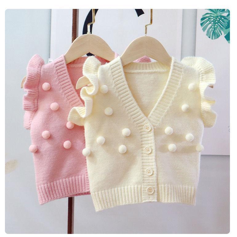 

Jackets 2021 Girls Baby Cardigan Jacket Autumn Winter Soft Warm Cut Ball Knit Coats Girl Kids Vest Children Outfits, Blue;gray