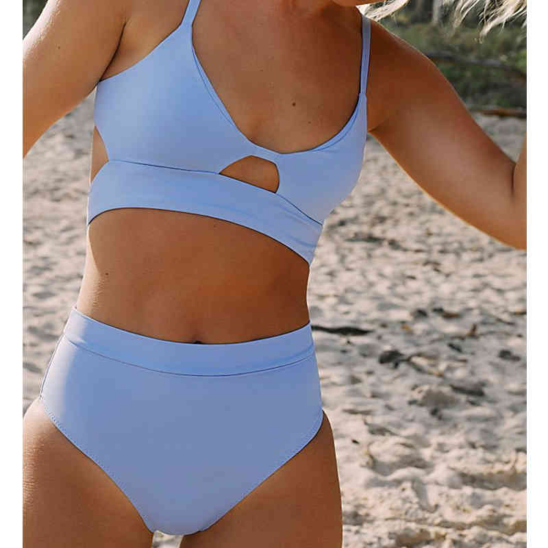 

Sexy Bikini Set Cut Out Swimwear Women High Waist Bandage Bathing Suits Brazilian Biquini Black Blue Beach Wear 210520, Pink