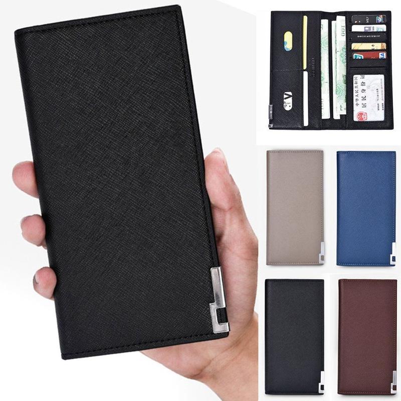 

Wallets Fashion Men's PU Luxury Leather Design Wallet Check Long Thin Hand Package Coin Purse Classic Bifold Bags, Black