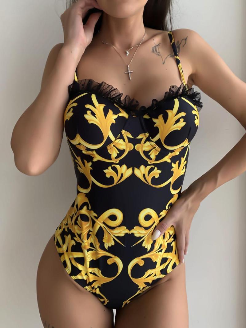 

Lace Print Swimwear 2021 Sexy Women One Piece Swimsuit Female Thong Brazilian Monokini Bathing Suit One-Piece Suits