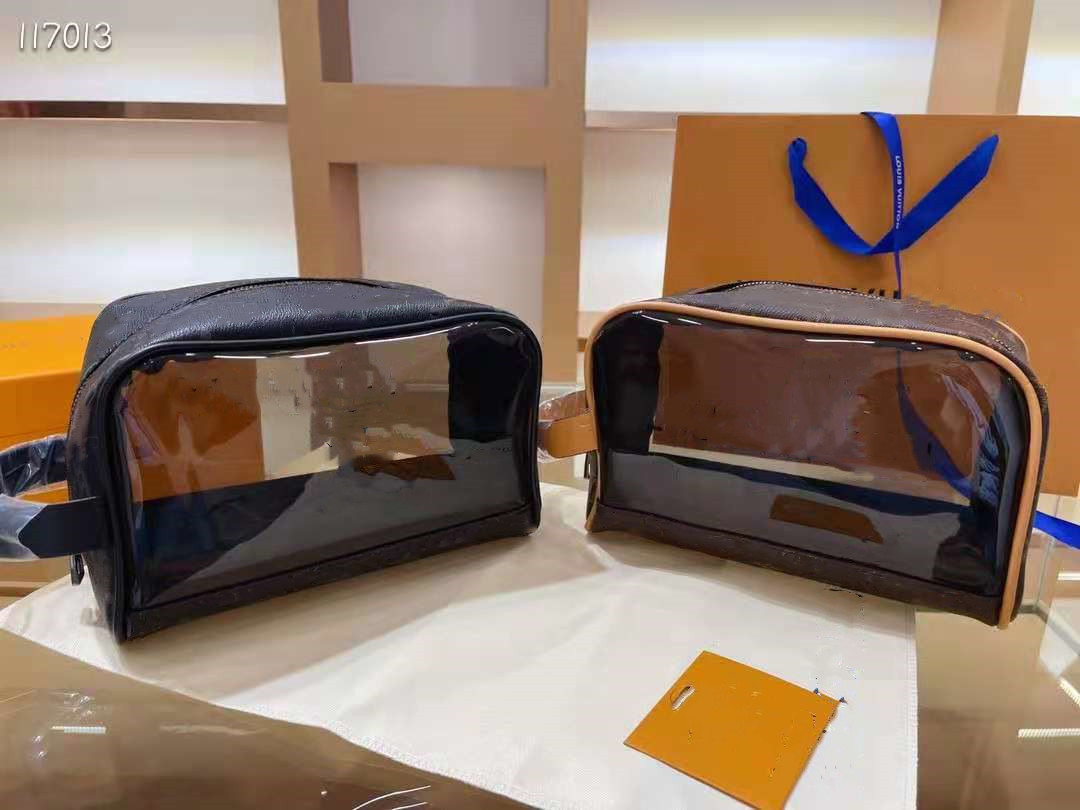 

2021 wash and make-up bag designer old flower stitching transparent material