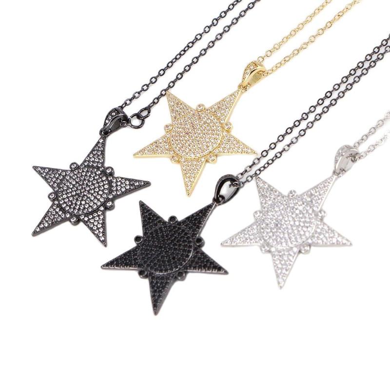 

Pendant Necklaces 5PCS, CZ Micro Pave Star Necklace Full Zircon Paved Chain Chokers For Women Man, Silver
