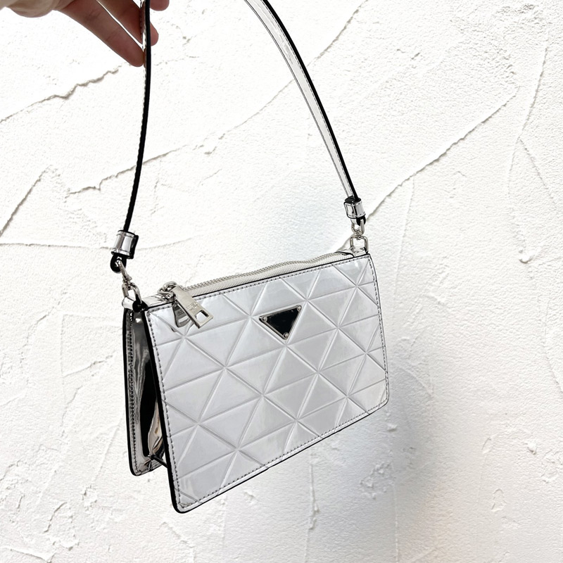 

Triangle Lattices Silver Shoulder Bag Small Square Flap Bag Underarm Pouch Ladies Fashion Leather Clutches Gift Wallet