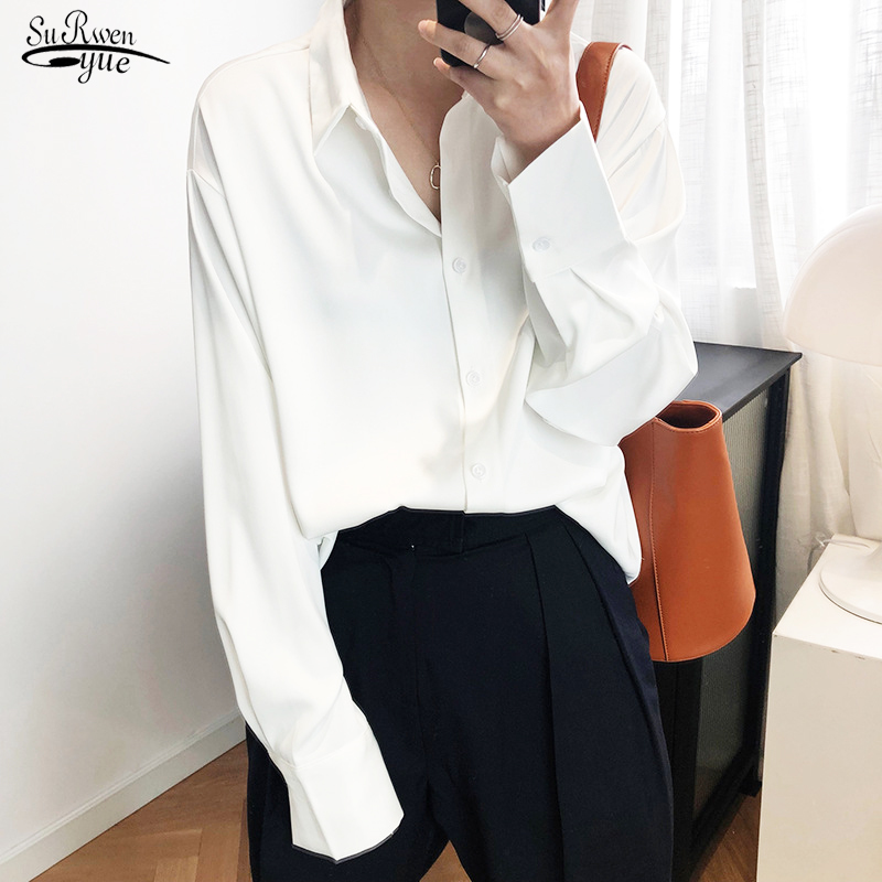 

Korean Loose Vintage Chiffon Long Sleeve Blouse Plus Size Women Clothing Office Lady Shirt Female White Tops Blusas Mujer 12328 210521, Gray