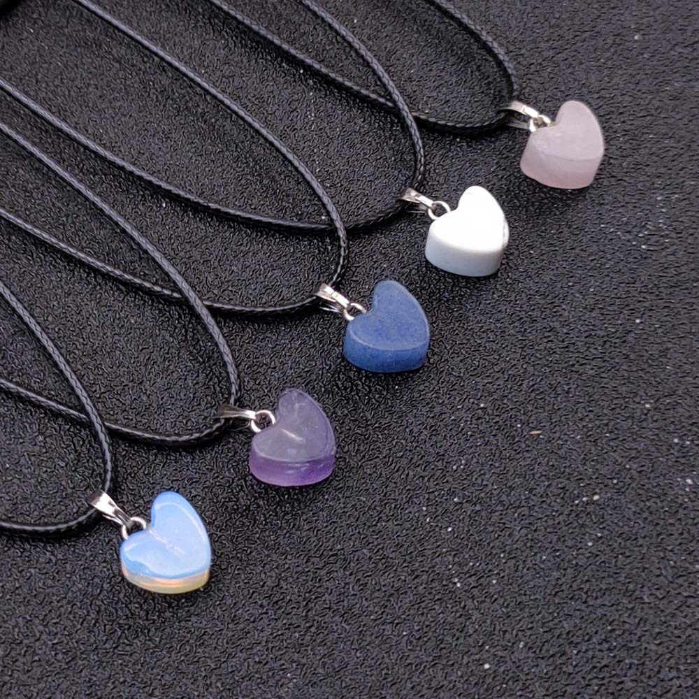

10-12mm Mini Natural Stone Irregular Heart Shape Pendant Necklace Rose Lots Quartz Healing Crystal Rope Chain Collar for Women Fashion Jewelry