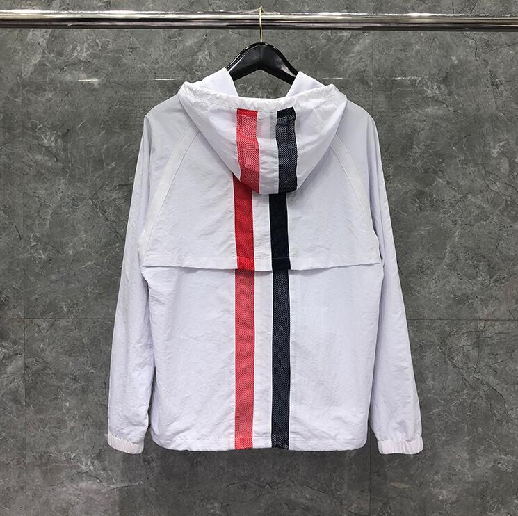 

downs Fashion TB THOM Brand Jacket Men Cardigans Clothing White Striped Sports Uniform Spring Autumn Hooded Casual Coat, Black