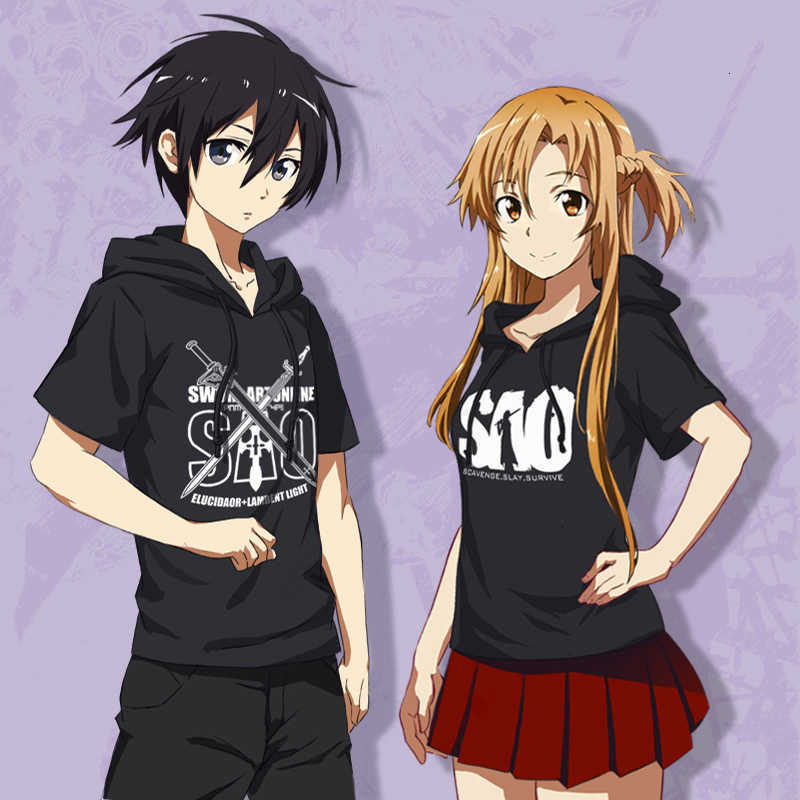 Men&#039;s T-Shirts Casual t Shirt Men for Anime Sword Art Online Sao Asuna Kazuto Cosplay Women Mens Hooded T-shirts Short Sleeve Tops Tee M99T-image-703281498