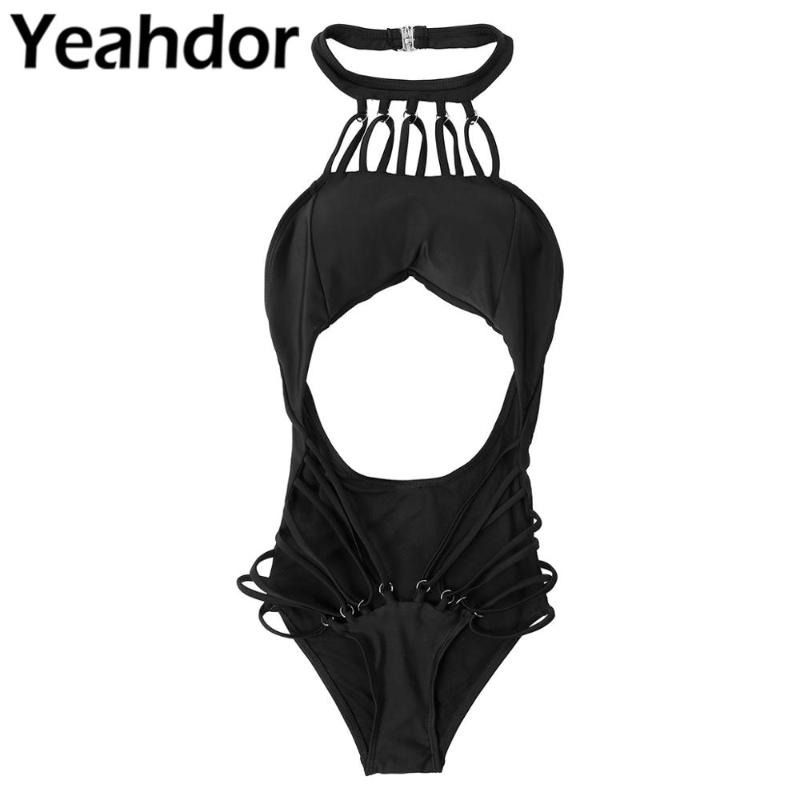 

Sexy Women Ladies Off Shoulder Neck-Buckle One Piece Swimwear Swimming Bathing Suit Bikini 2021 Hollow Out Swimsuits Bodysuit One-Piece Suit