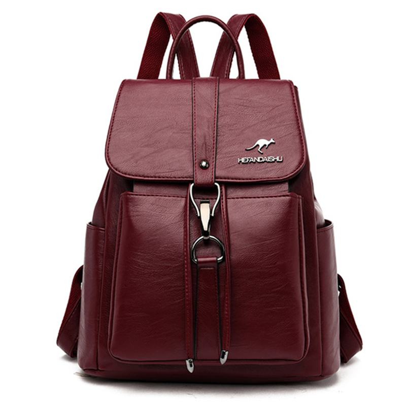 

New Womens Designer Backpack Casual Back Pack for Women High Quality Leather Backpacks Female School Bags for Teenage Girls Sac, Burgundy