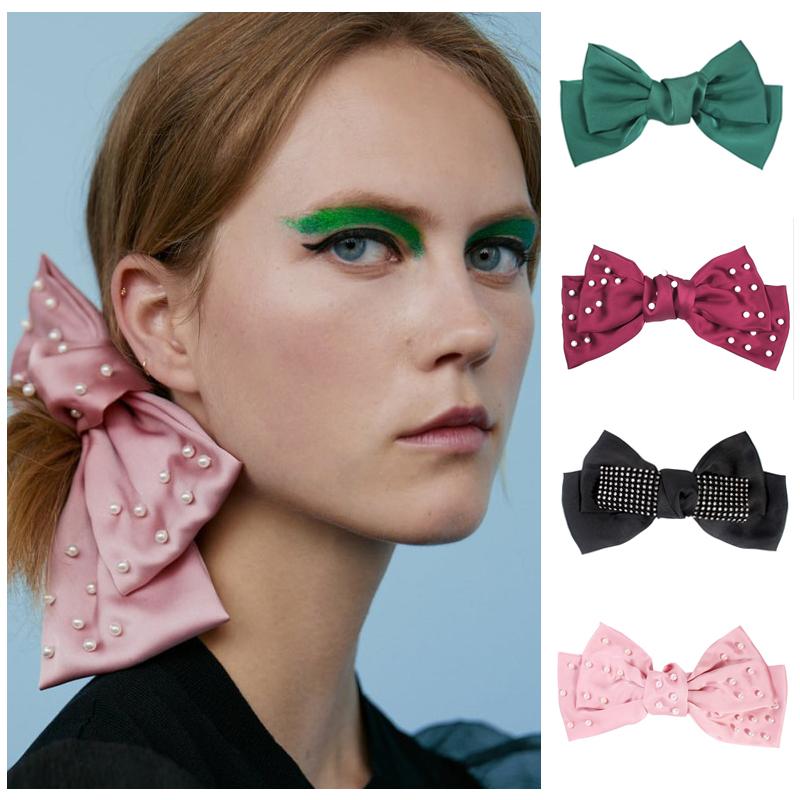 

Hair Clips & Barrettes Big Bow Ties Bowknot Hairpins For Women Girl Simulated Pearl Rhinestone Accessories Solid Color Headwear, Golden;silver