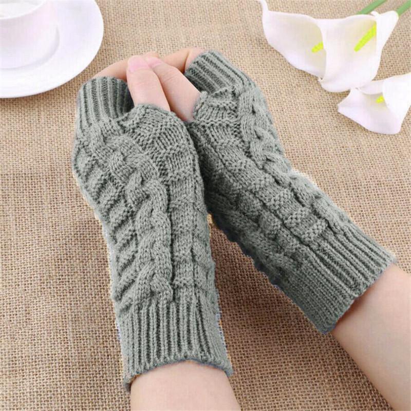 

Women Stylish Hand Warmer Autumn Winter Gloves Arm Crochet Knitting Faux Wool Stretch Mitten Warm Fingerless Femme Five Fingers