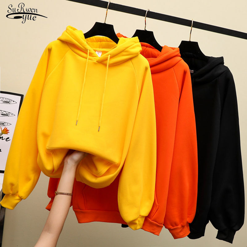 

Autumn Oversize Hoodies Preppy Style Hoodie Sweatshirt Women Pullover Thick Streetwear Velvet Solid Loose Korean Coat 11621 210521, White