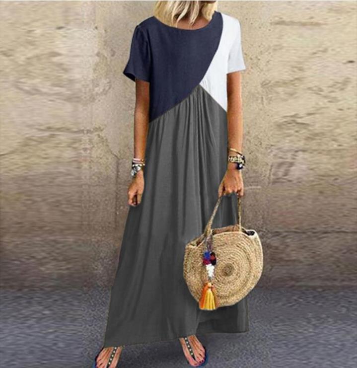 

long maxi vestidos casual beach women dress patchwork color loose plus size, Black;gray