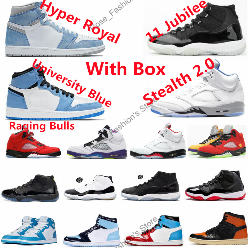 

5 Stealth 2.0 Raging Bull Fire Red Mens Basketball Shoes 1 Hyper Royal University Blue 11 25th Anniversary 11s Jubilee Space Jam Sports Sneaker With Box Free Shippment, 29