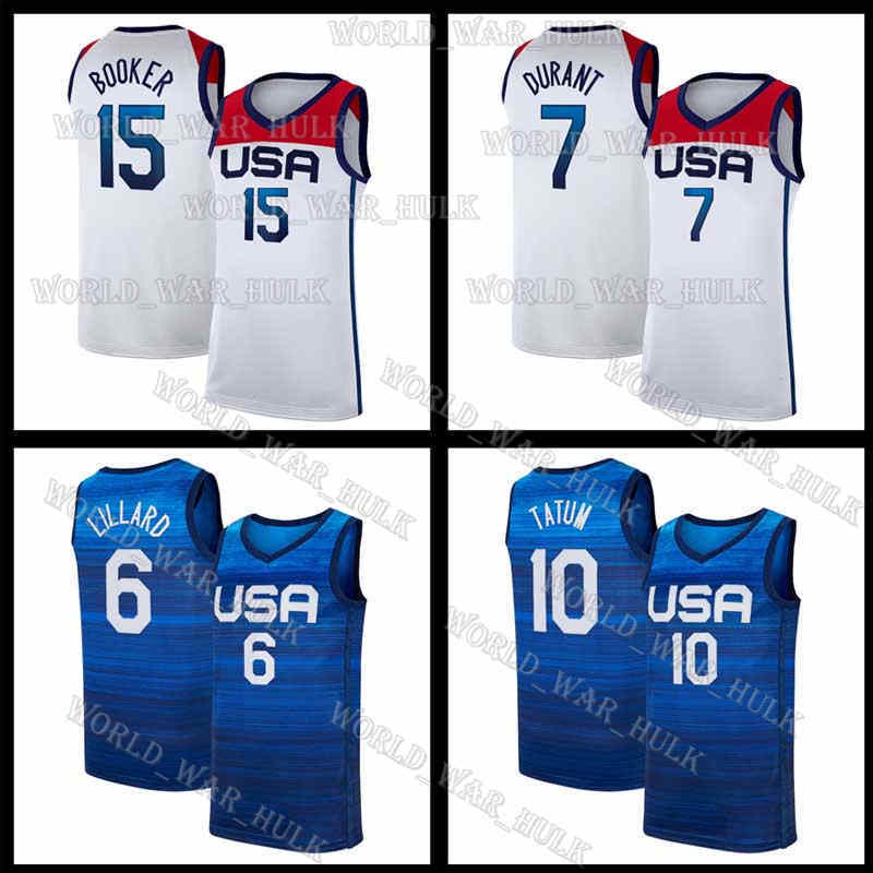 

2021 Tokyo Olympics Summer USA Devin 15 Booker Basketball Jersey States Kevin 7 Durant National Jayson 10 Tatum Damian United Lillard Americ, Black;red