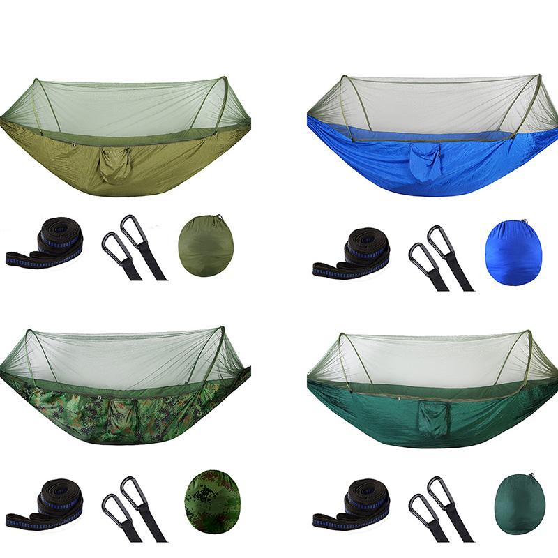 Camp Furniture 1/2 Person Portable Outdoor Camping Hammock With Mosquito Net High Strength Parachute Fabric Hanging Bed Hunting Sleeping Swi-image-703481210