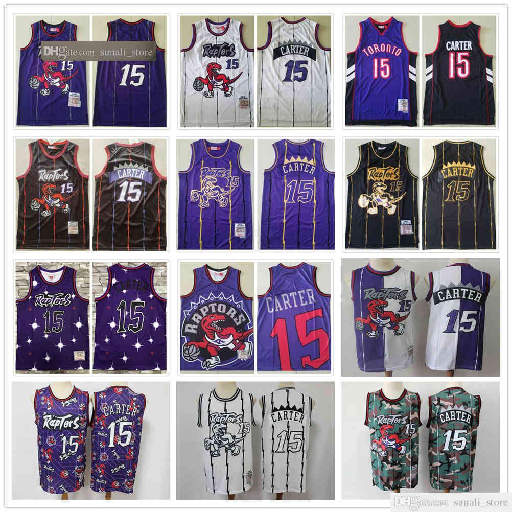 

Sewn Mesh Vintage Fashion Men Vince 15 Carter Jerseys Purple White Black Blue Red Basketball College Shirts Fast Shipping, Black;red