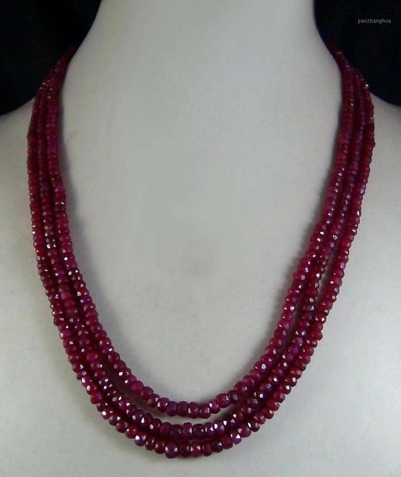 

Chains Beautiful 3 Rows 2x4mm Faceted Natural Dark Red Ruby Beads Necklace 17-19'', Silver