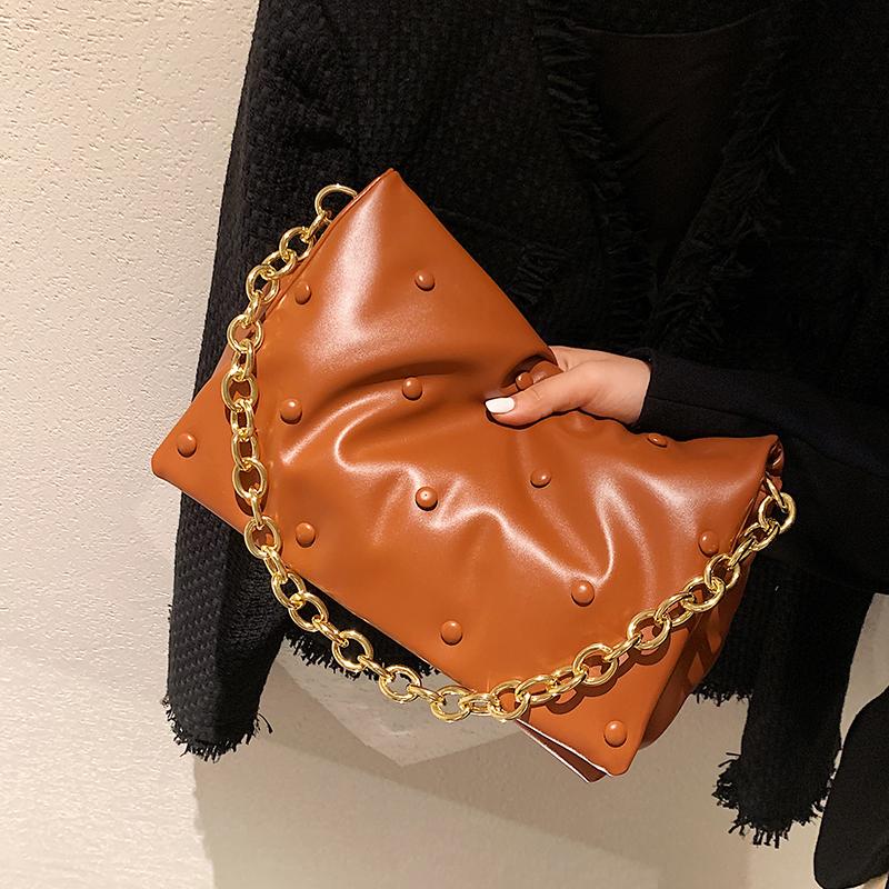 

Evening Bags Autumn Winter Women's Shoulder Bag Pu Soft Leather Rivet Metal Chain Hand Retro Fashion Brand Design Leisure