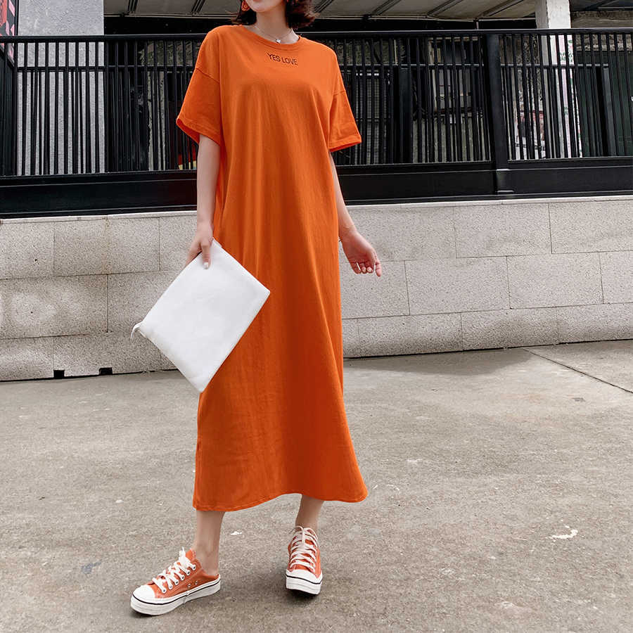 

VANOVICH Spring and Summer Fashion Women Dress Wild Casaul Letter Round Collar Cotton Short Sleeve Clothing 210615, Green