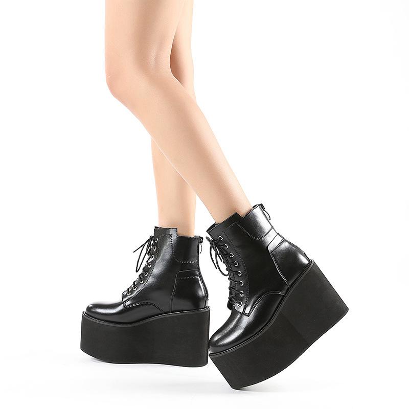 

Boots 10.5 Cm Super High Heel Fashion Women 2021 Autumn Wedge Ankle Ladies Lace-up Platform Shoes Model Catwalk, Black