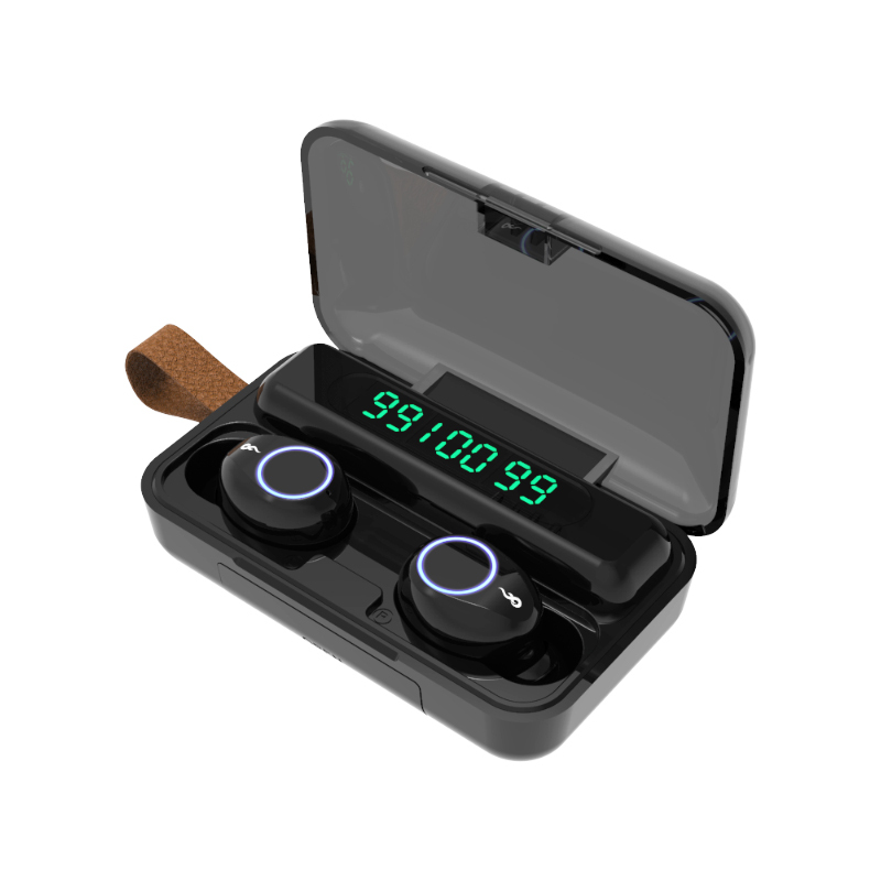 

F9-30 Mini TWS Microphone Waterproof Noise Reduction Headphones Bluetooth HD Call LED Display In Ear Headset Stereo Bass Sport Wireless Earphones With Lanyard, Black