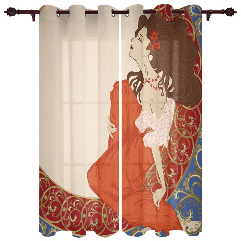

Exquisite Home Luxury Curtains Art Islamic Lady Vintage Living Room Dining Bedroom El Translucent Curtain & Drapes