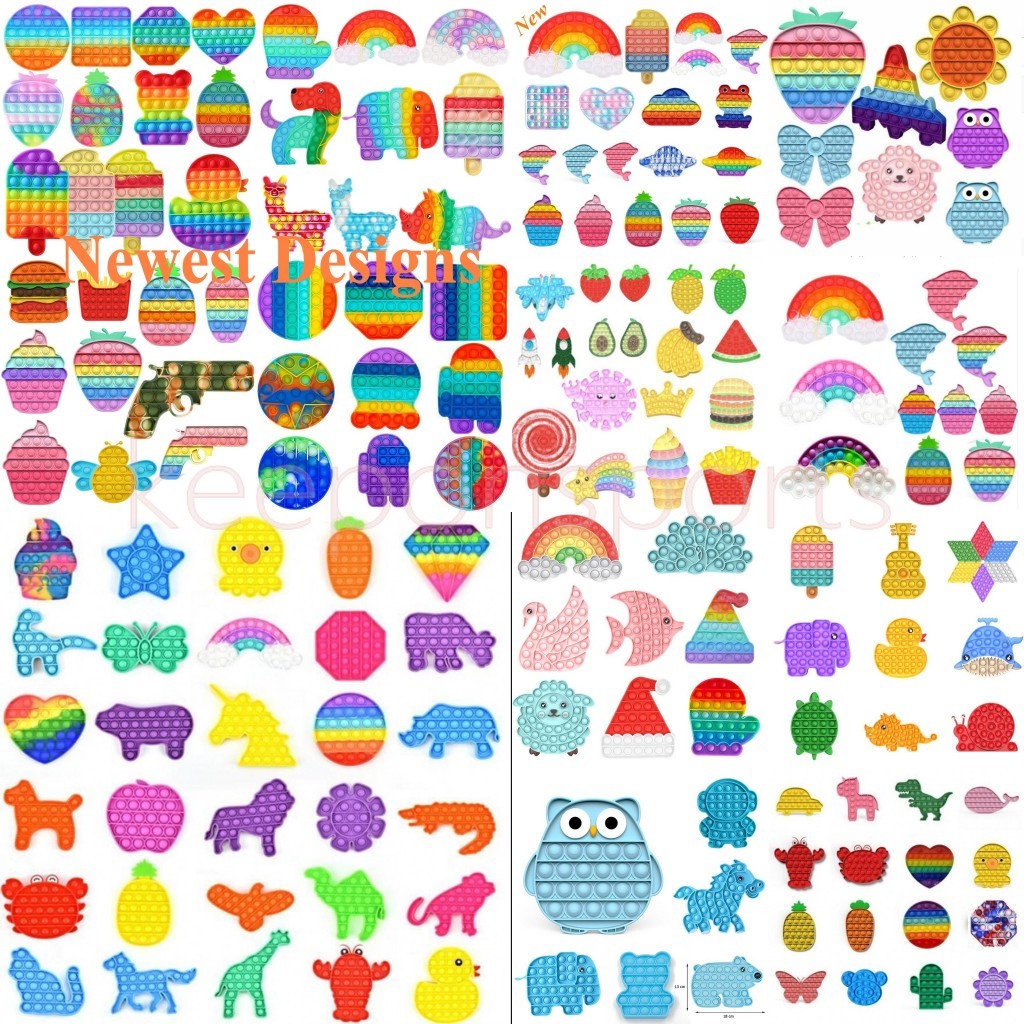 

US STOCK Tiktok Push Bubble it Party Fidget Sensory Toy Pendents Fluorescence Rainbow Stress Reliever Stress Relief Toys Anxiety For Kids Birthday