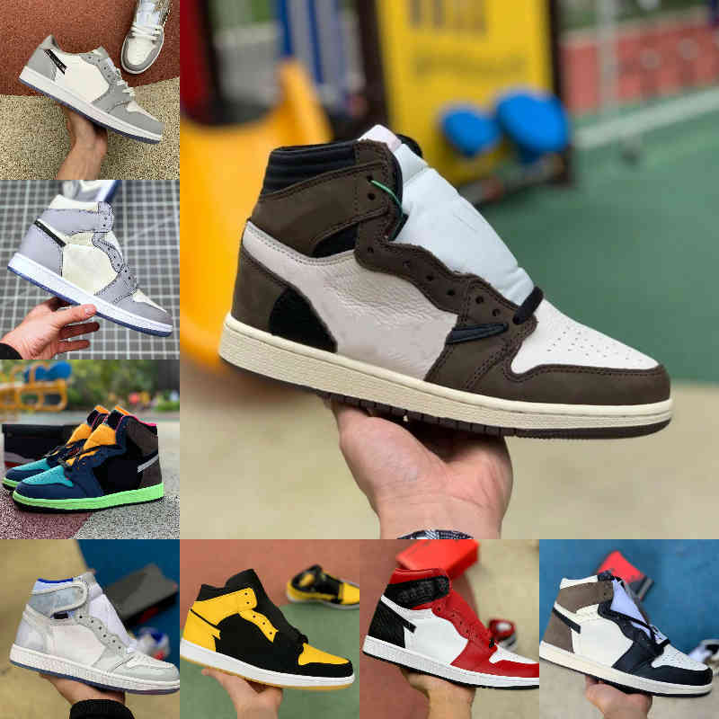 

2021 New 1 1s Basketball Shoes Men Women Light Smoke Grey TRAVIS SCOTTs X OG Bio Hack RACER BLUE Satin Snake UNC Patent Neutral Grey Turbo G