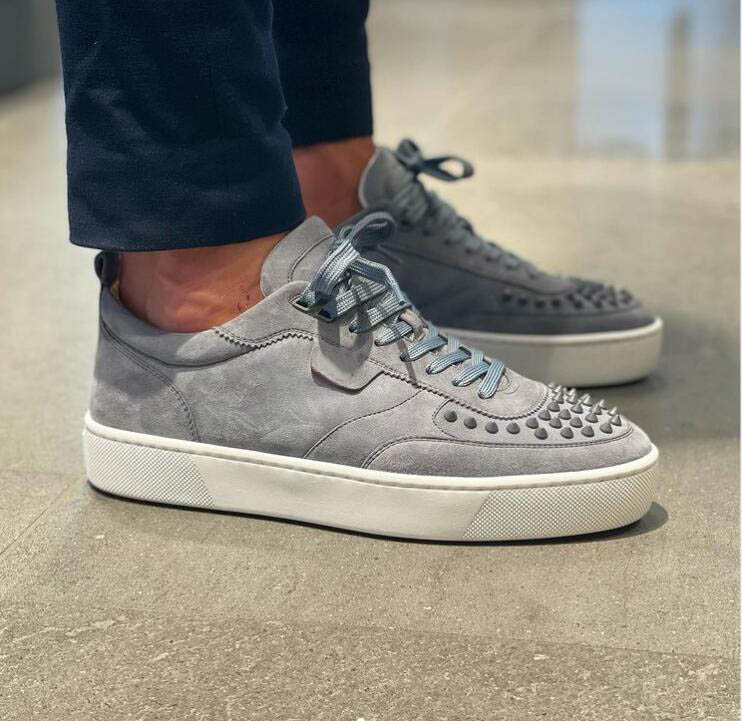 

Elegant Brands Happyrui spikes Casual Shoes Stud Red Bottom Sneakers Men's Low top flat Walking Designer Reds Sole Traniner Party Wedding EU35-47,With Box