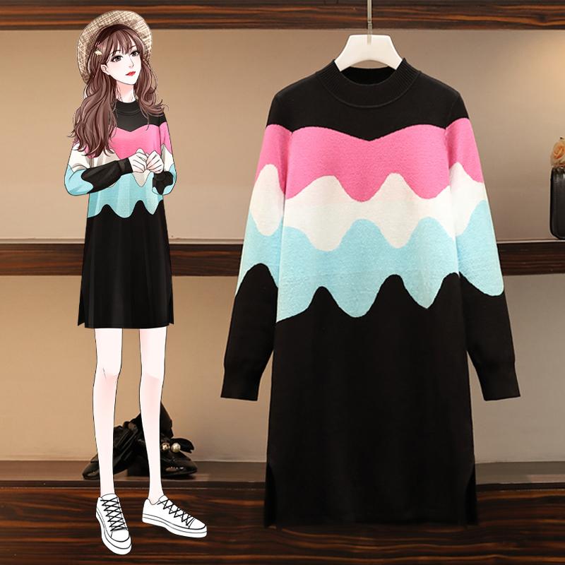 

Casual Dresses Striped Knitted Mini Plus Large Size Oversize Korean Fashion Kawaii Women'S Elegant Autumn For Women 2021 Female, Black;gray