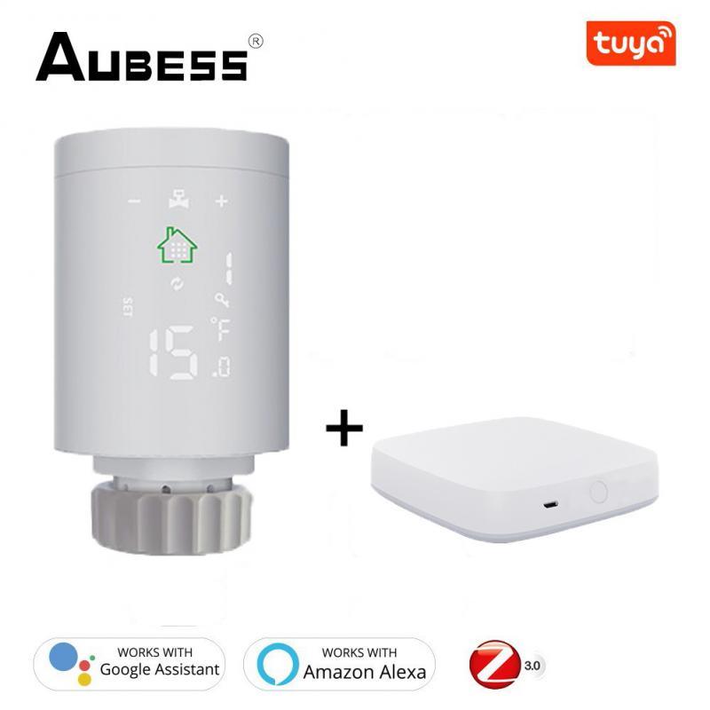 

Smart Home Control Aubess Tuya ZigBee3.0 Radiator Actuator Valve Programmable Thermostat Temperature Heating Trv Alexa Voice