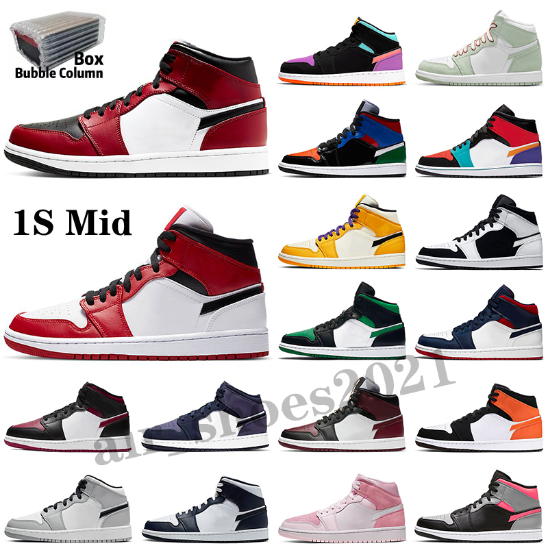 

1 1s Mens Basketball Shoes High Dark Marina Blue University Mocha Mid Shadow College Grey Patent Bred Men Women Sports Sneakers Trainers With Box, Color 25