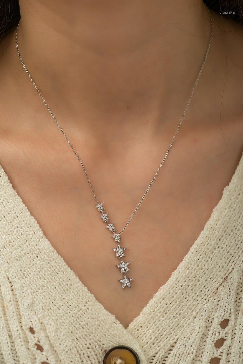 

Chains Bibury Sterling Silver 925 Necklace Women Girl Shooting Stars Rhodium Plated With Nano Zircon Stone Quality