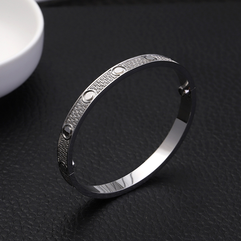 

no box Titanium Steel Bangles For Lover 3 Row Full Diamond Bracelet Fashion Women Men Couple Bracelets Valentine Jewelry with velvet bag