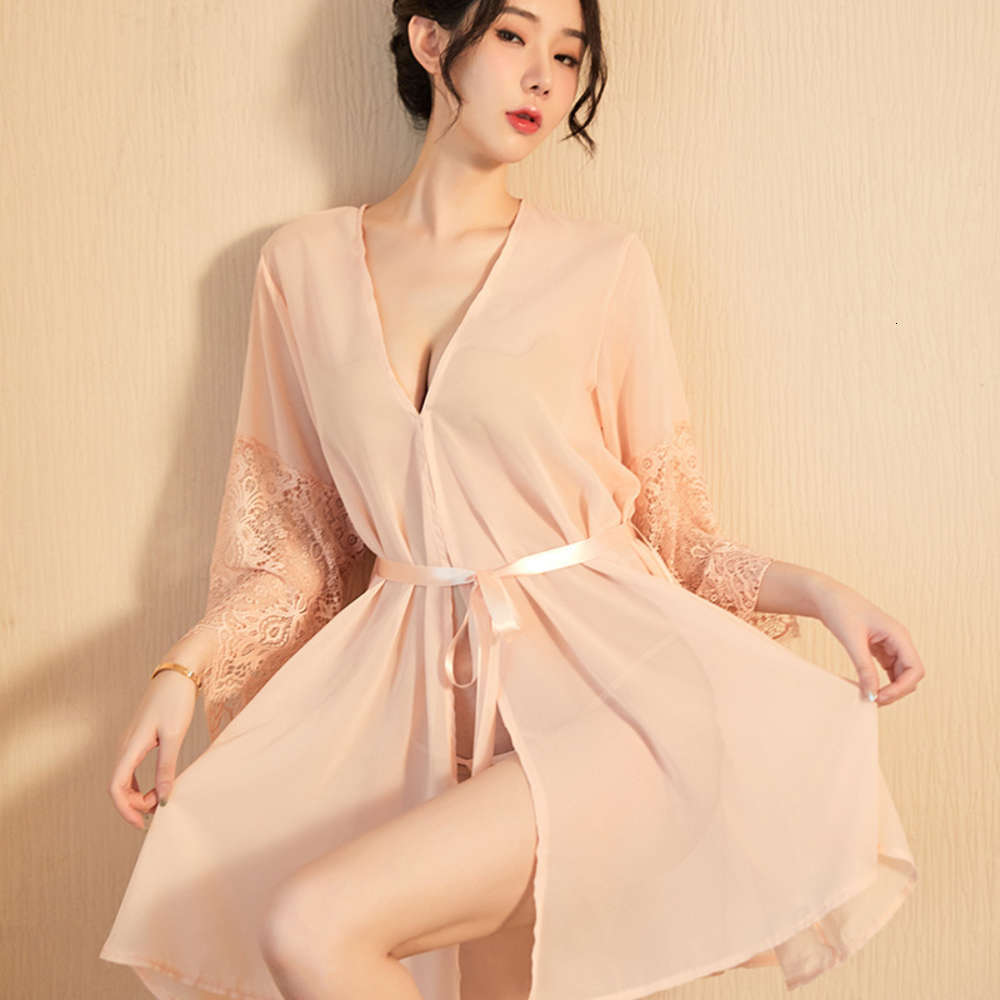 

Feimi sexy pajamas women's thin summer sentiment perspective cardigan adult underwear tease bed bathrobe home clothes