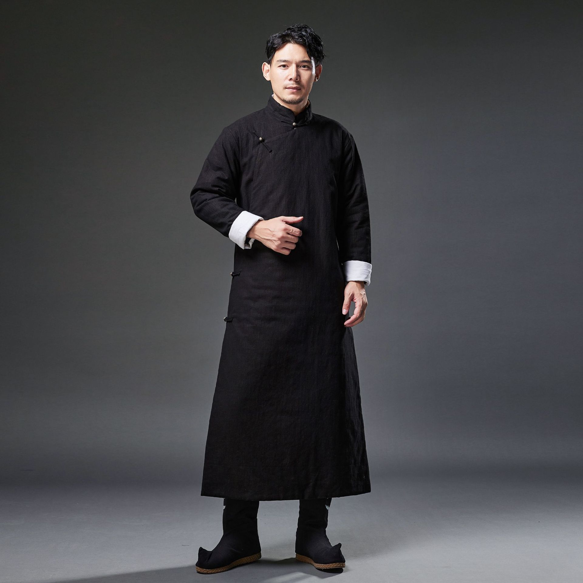 

Men's ethnic Clothing Traditional Tang Suit Chinese Costumes male Cheongsam Dress winter Robe Hanfu Men cotton linen Asian apparel