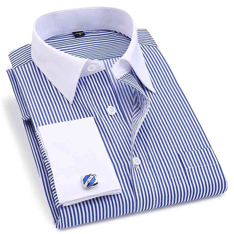 

French Cuff Men's Dress Long Sleeve Shirt High Quality Regular Fit Male Social Wedding Party Cufflinks Shirt Plus Size 5XL 6XL 210730, Fs08 twill blue
