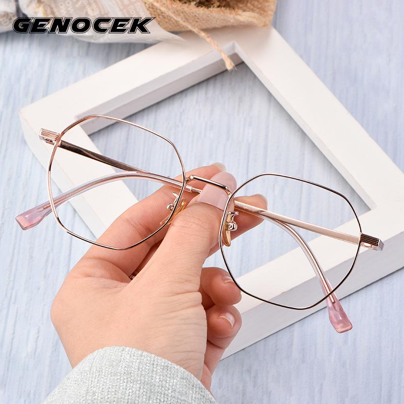 

Fashion Sunglasses Frames 2021 Pink Ultralight Titanium Eyeglasses Frame Women Men Vintage Polygon Optical Prescription Myopia Glasses Eyewe