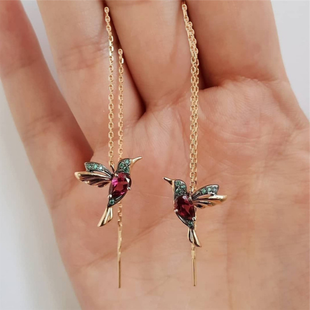 

earrings Longrui's ear ornaments red zirconium mixed wing Bird Earrings accessories, Golden