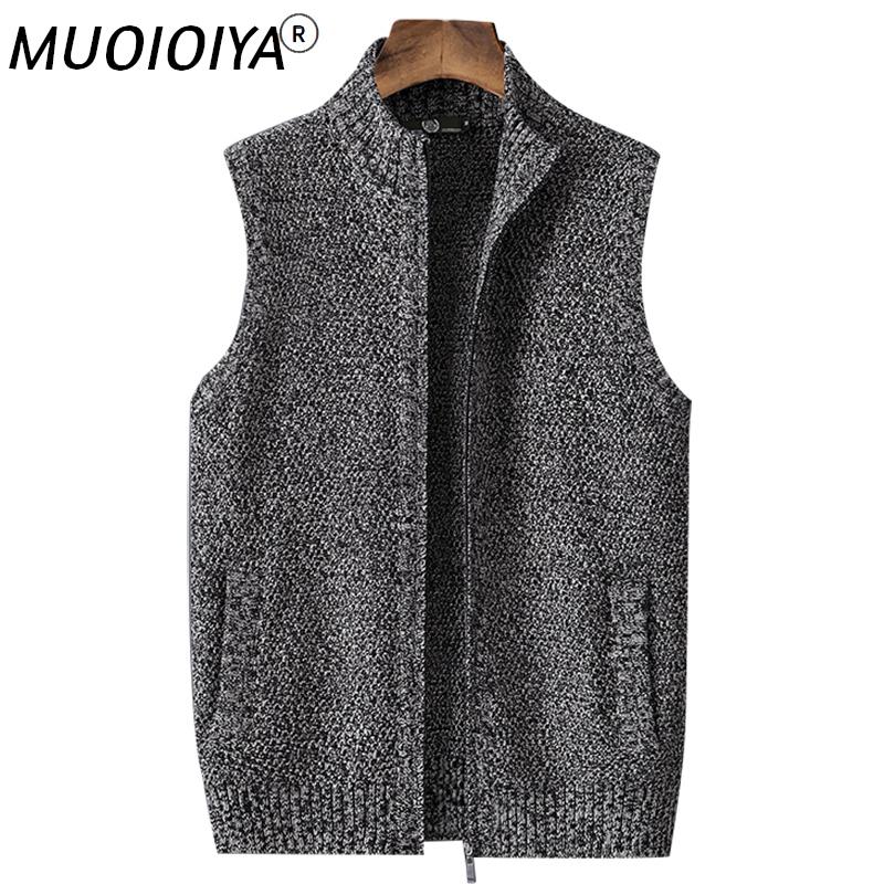 

Men's Sweaters Polyester Men Vest Cardigan Clothing Knitted Casual Stand Collar Zipper Knit Wear Waistcoat Black Gray, White;black
