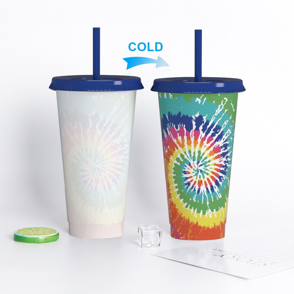 

24OZ Color Change Tumblers Plastic Drinking Juice Cup With Lip And Straw Magic Coffee Mug colors changing pp cup, As pic