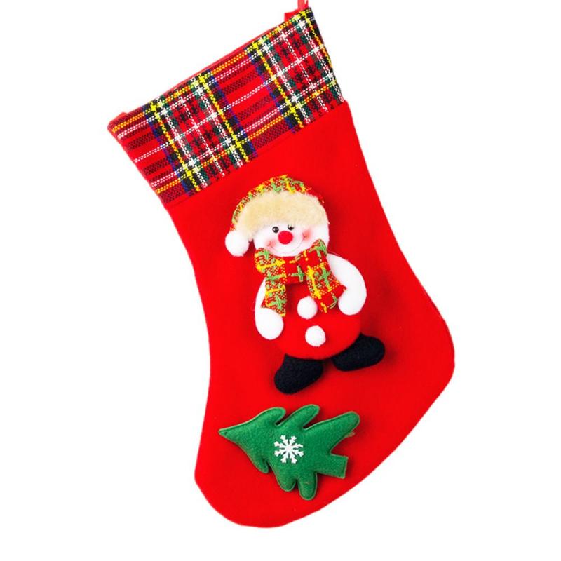 

Christmas Decorations Stocking Plaid Plush Cuff Stockings Felt Candy Pouch Bag 4 Pcs Fireplace Hang For Holiday Party Decor