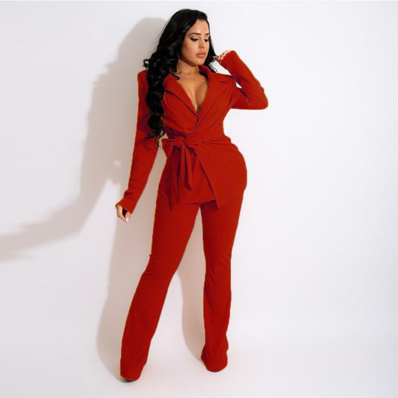 

Women's Two Piece Pants Coffee Two-pieces Women Fashion Solid Color Professional V-neck Office Wear Suit, White