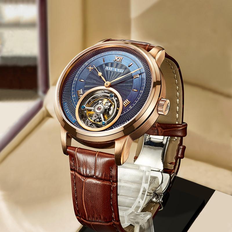 

Wristwatches Brand Genuine Real Tourbillon Mechanical Watch Men's Manual Business Waterproof AIALNG, Silver-black
