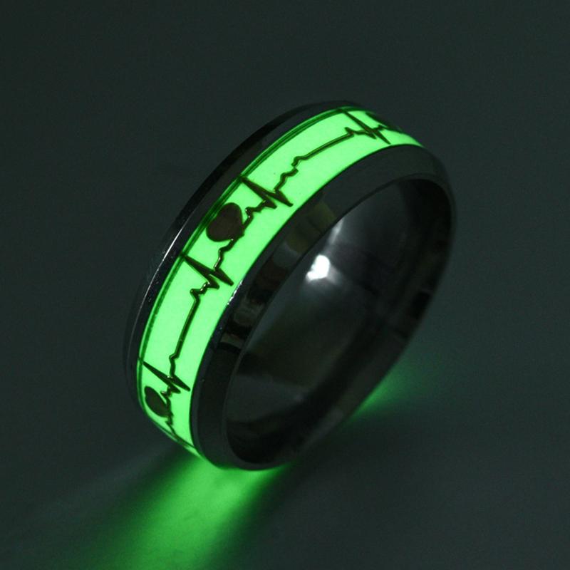 

Cluster Rings 1pc Heart Shape Luminous Ring Glowing In Dark Couple For Friends Gift Stainless Steel Jewelry Wedding Bands DH-045